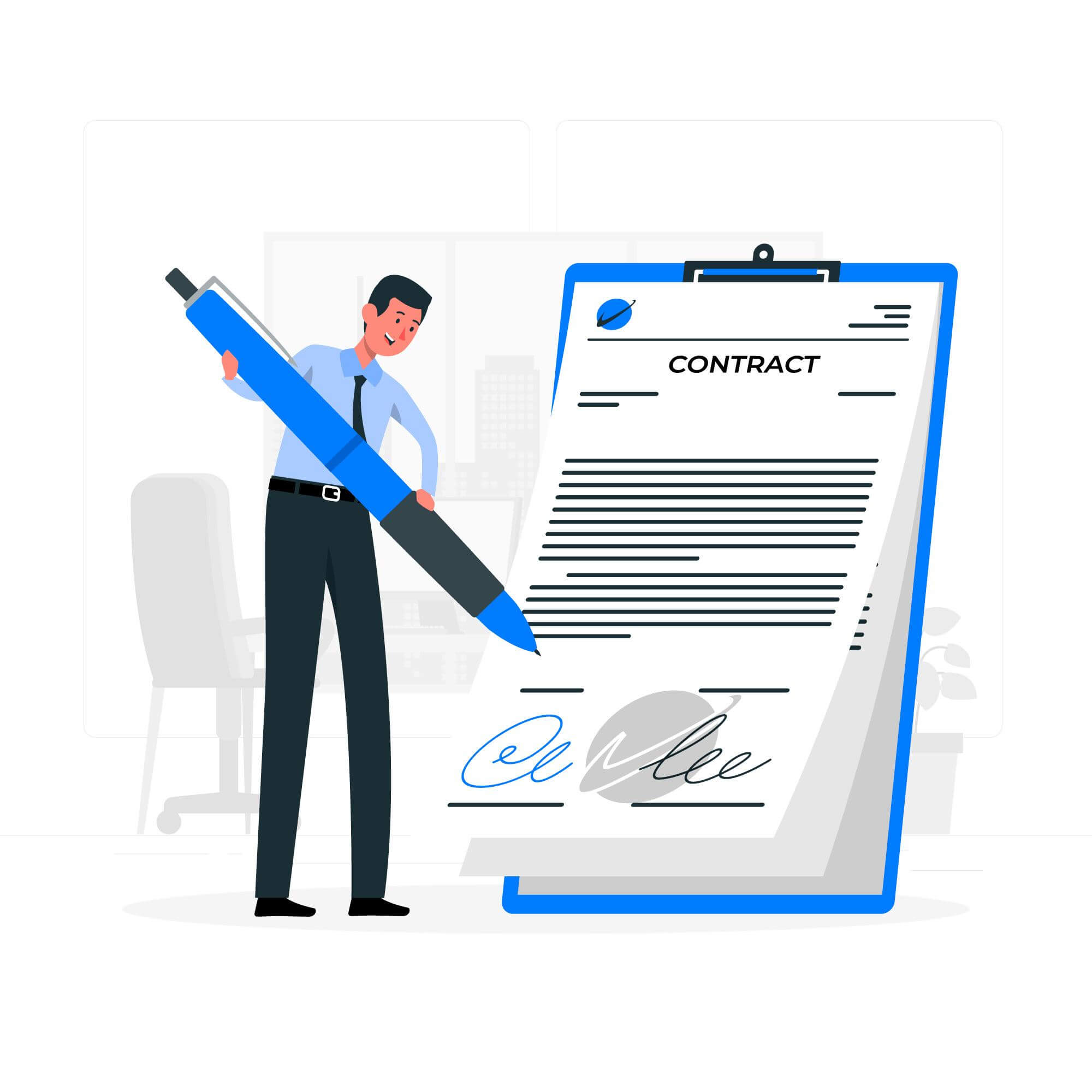 ilustração de um homem assinando um contrato